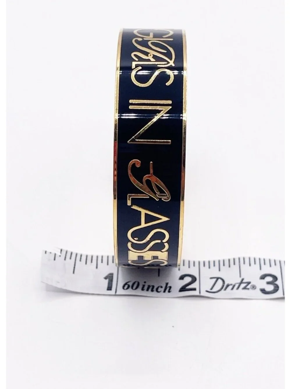 Kate Spade “Boys Make Passes” Gold Tone Black Enamel Wide Idiom Bangle Bracelet - Picture 3 of 5
